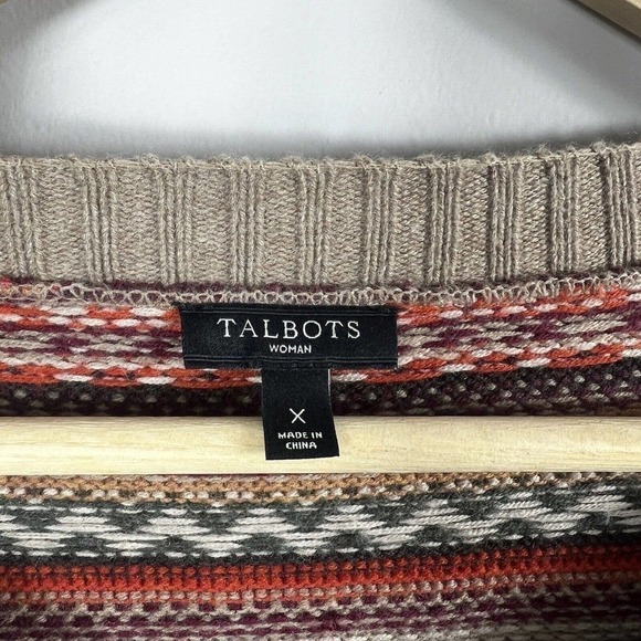 Talbots Tan Fair Isle Cardigan Sweater Wool Blend - Picture 9 of 11